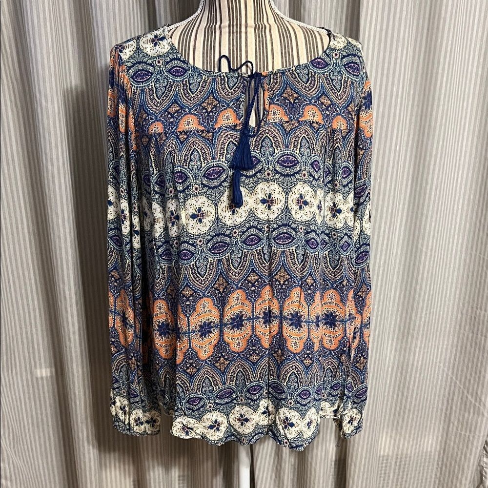 Lucky Brand Bohemian Blue and Orange Women's Top